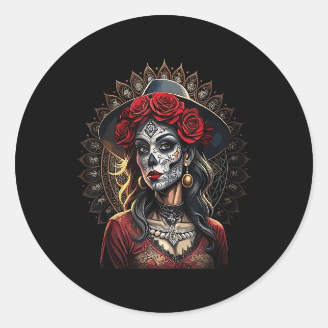 Chicano Chicana La Raza Barrio Tattoo Art Death _1 Classic Round Sticker (Front)