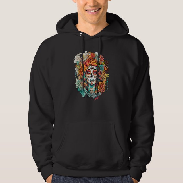 Chicano Girl Mexico Flowers Death Pretty 2 Hoodie (Front)