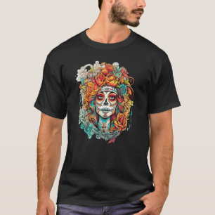 Chicano Girl Mexico Flowers Death Pretty 2 T-Shirt