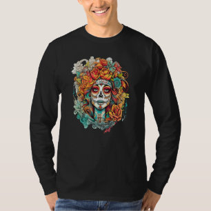 Chicano Girl Mexico Flowers Death Pretty 2 T-Shirt