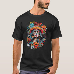 Chicano Girl Mexico Flowers Death Pretty 4 T-Shirt