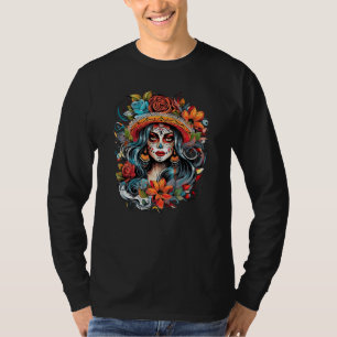 Chicano Girl Mexico Flowers Death Pretty 4 T-Shirt