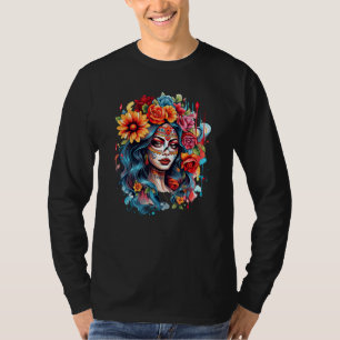 Chicano Girl Mexico Flowers Death Pretty 8 T-Shirt