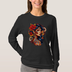 Chicano Girl Mexico Flowers Death Pretty 9 T-Shirt