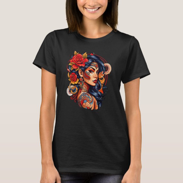 Chicano Girl Mexico Flowers Death Pretty 9 T-Shirt (Front)