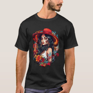 Chicano Girl Mexico Flowers Death Pretty T-Shirt