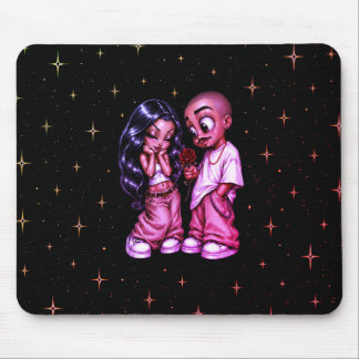 Chicano Love Couple Red Rose Gold Stars LaptopCase Mouse Pad