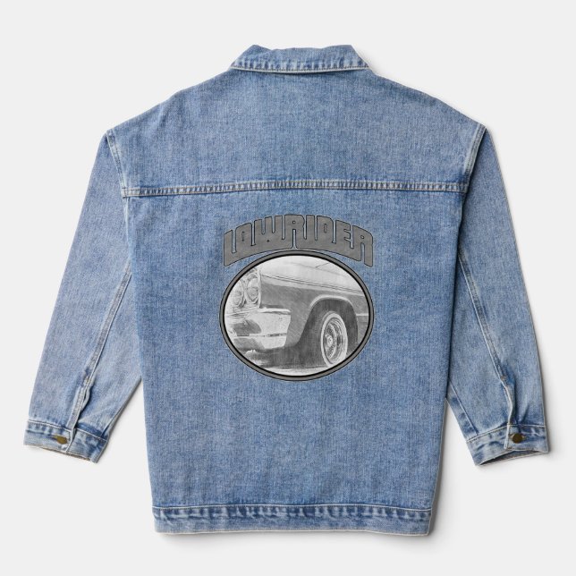 Chicano Style Lowrider Chicano Cholo Mens Vintage  Denim Jacket (Back)