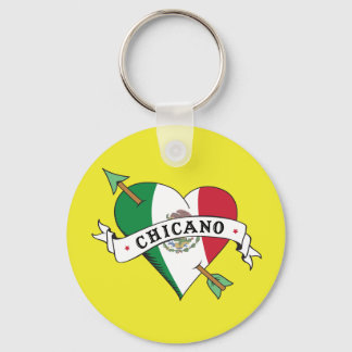Chicano Tattoo Heart with Mexican Flag Key Ring