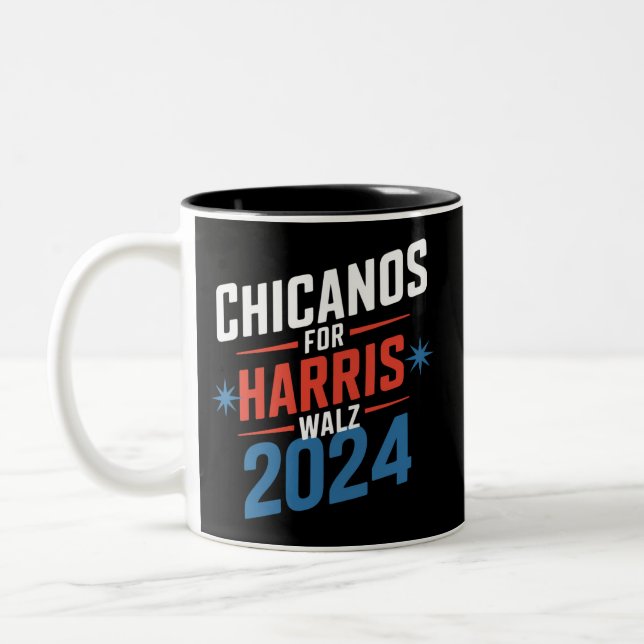 Chicanos for Harris Walz 2024 Presidential  Two-Tone Coffee Mug (Left)