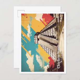 Chicen Itza Mexico Pop Art Travel Illustration Postcard