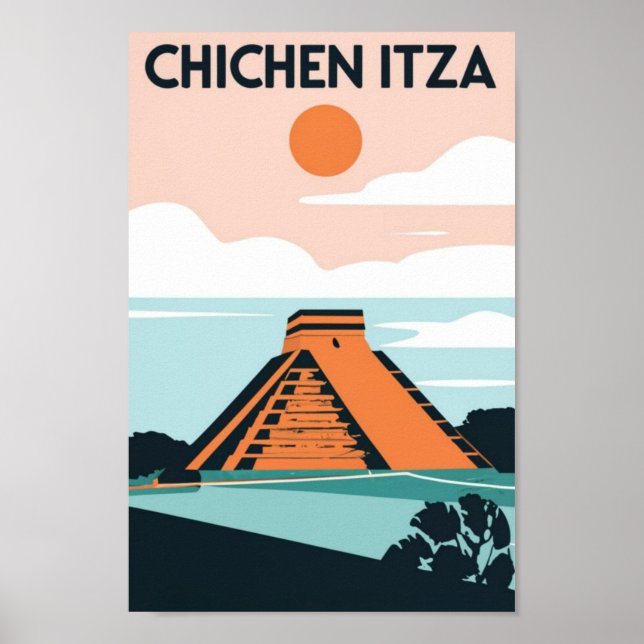 Chichen Itza Mayan Temple in Mexico Travel Poster (Front)