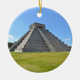 Chichen Itza Mexico Kukulkan Pyramid 7 Wonders Ceramic Tree Decoration