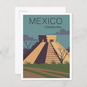 Chichen Itza Mexico Vintage Travel Illustration Postcard