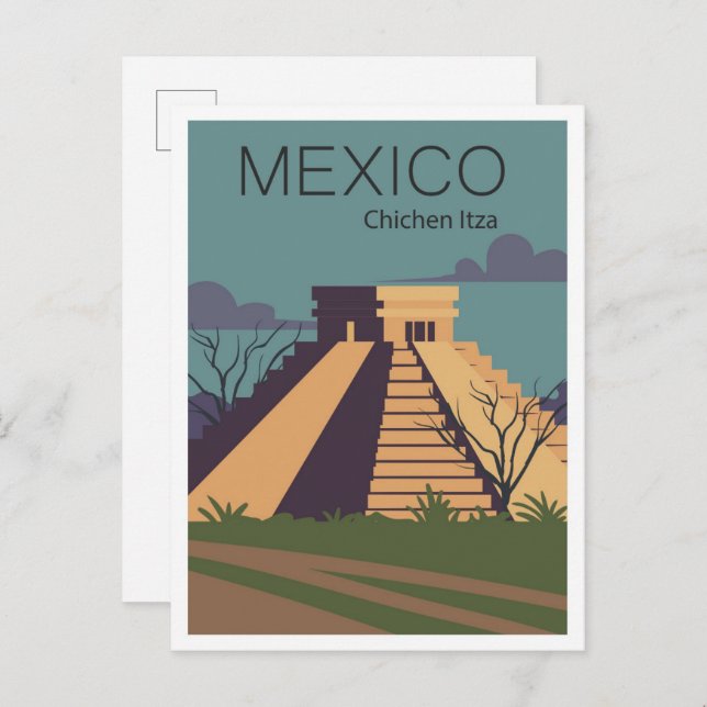 Chichen Itza Mexico Vintage Travel Illustration Postcard (Front/Back)