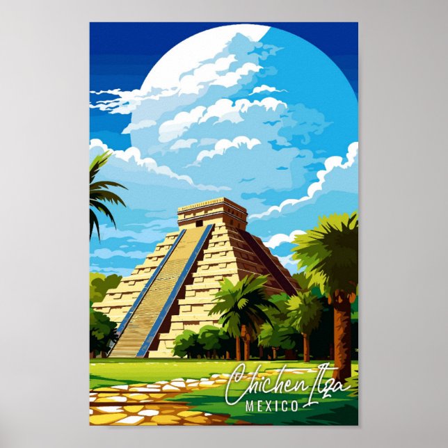 Chichen Itza Mexico vintage travel illustration Poster (Front)