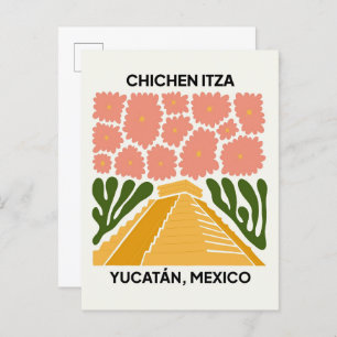 Chichen Itza Yucatan Mexico travel floral art Postcard