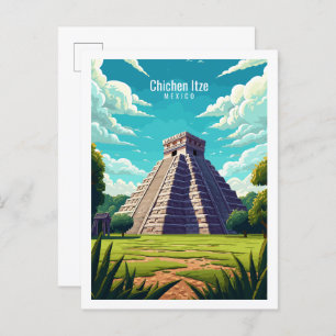 Chichen Itze Mexico vintage travel illustration Postcard