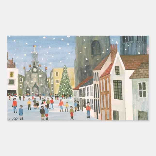 Chichester Cathedral A Snow Scene Rectangular Sticker (Front)