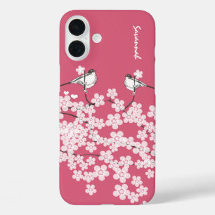 Chick a dee love bird Cherry Blossoms Branch iPhone 16 Plus Case