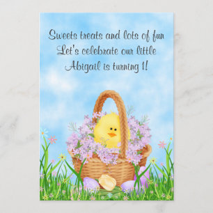 Chick and Easter Basket 1st Birthday Invitation
