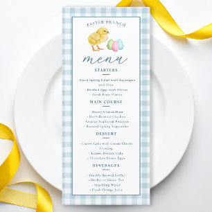 Chick And Pastel Eggs Blue Gingham Easter Brunch Menu