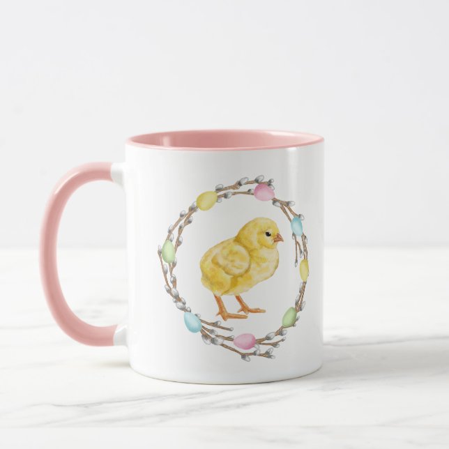 Chick And Willow Wreaths With Pastel Eggs Easter Mug (Left)