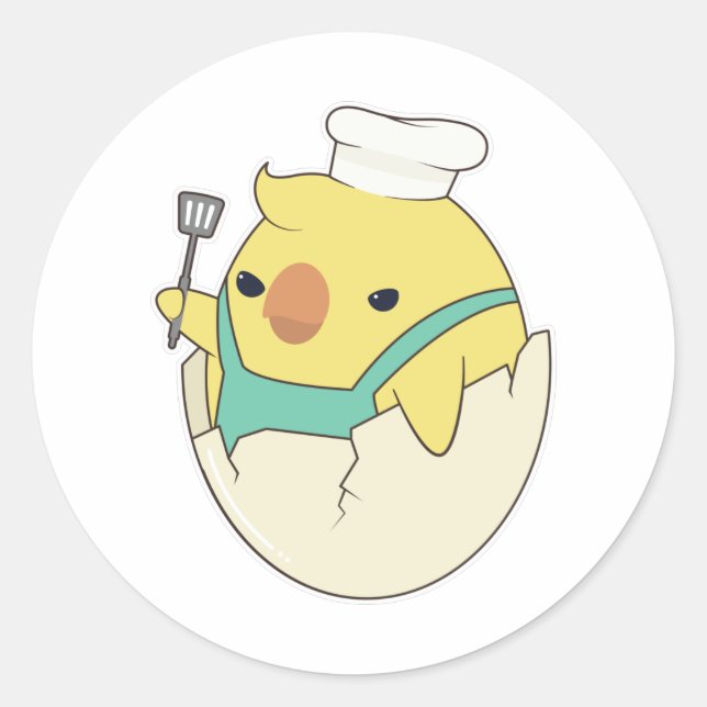 Chick as Cook with Chef's hat & Spatula Classic Round Sticker (Front)