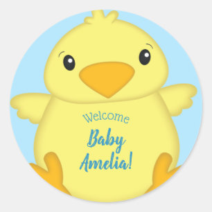 Chick Baby Shower Blue Classic Round Sticker