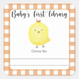 Chick Baby Shower bookplate - baby's first library Square Sticker