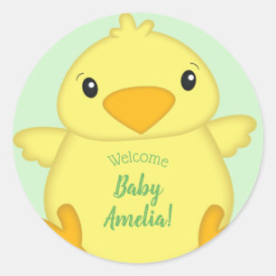 Chick Baby Shower Green Classic Round Sticker
