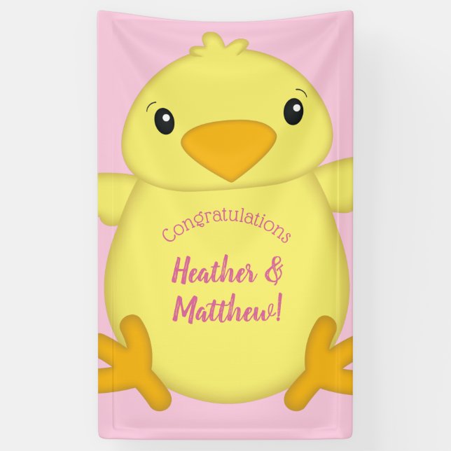 Chick Baby Shower Pink Banner (Vertical)