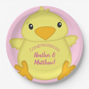 Chick Baby Shower Pink Paper Plate