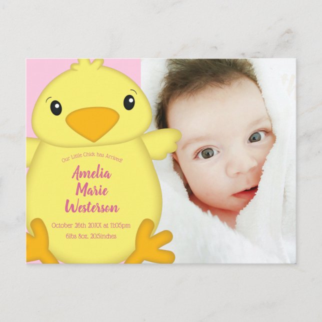 Chick Baby Shower Pink Postcard (Front)