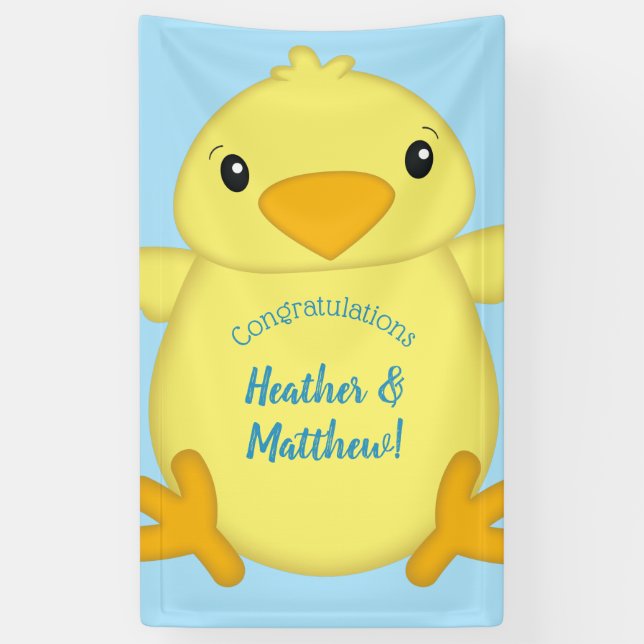 Chick Baby Shower Spring Blue Banner (Vertical)