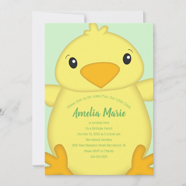 Chick Birthday Party Green Invitation (Front)