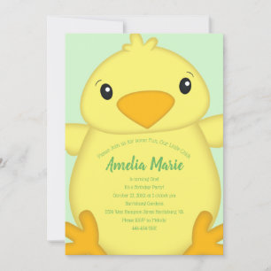 Chick Birthday Party Green Invitation