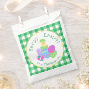 Chick Colored Eggs Green Check Happy Easter Favour Bags