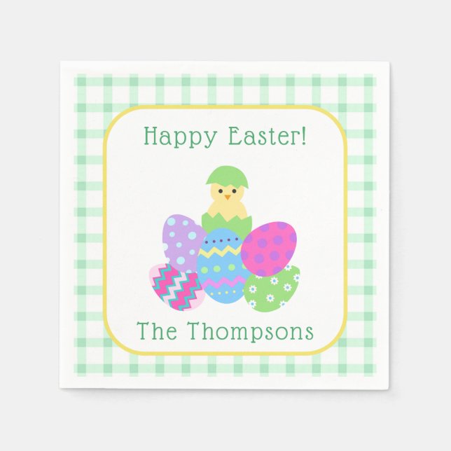 Chick Colored Eggs Happy Easter Napkin (Front)