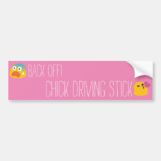 Chick Driving Stick Bumper Sticker