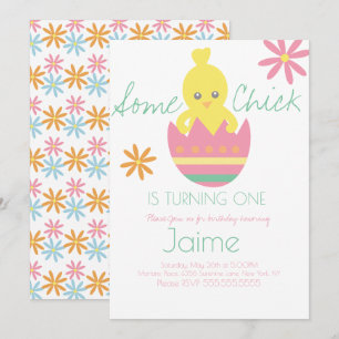 Chick Easter Turning One Birthday Invitation