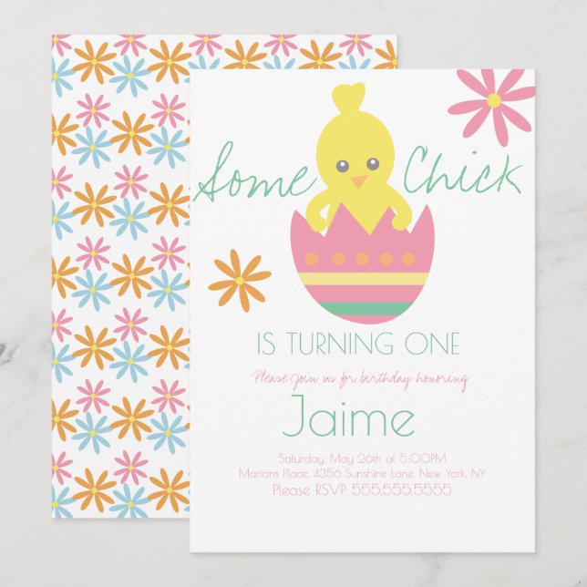 Chick Easter Turning One Birthday Invitation (Front/Back)