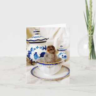 Chick in a teacup oil paint all occasions card