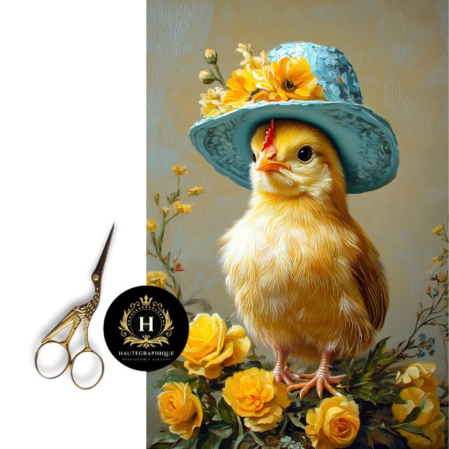 Chick in Blue Floral Hat Spring Crafts Decoupage Tissue Paper (Creator Uploaded)