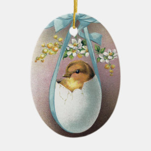 Chick in Dangling Eggshell Vintage Easter Ceramic Tree Decoration