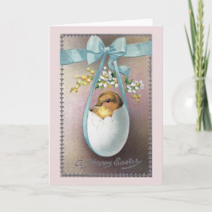 Chick in Dangling Eggshell Vintage Easter Holiday Card