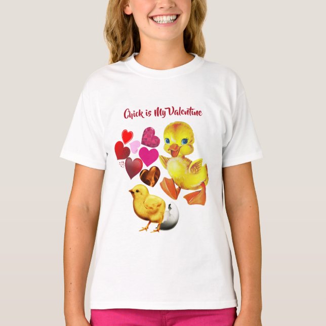 Chick is My Valentine Sweeping Hearts Cute Girls   T-Shirt (Front)
