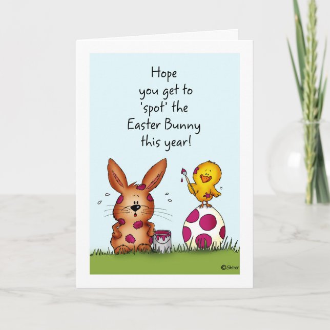 Chick is spotting the Easter Bunny - Humourous Holiday Card (Front)