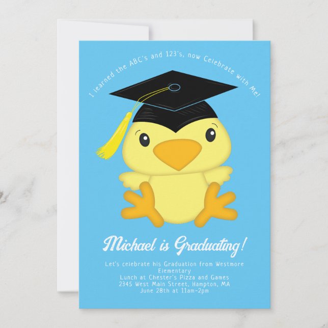 Chick Kid Kindergarten Elementary Graduation Party Invitation (Front)