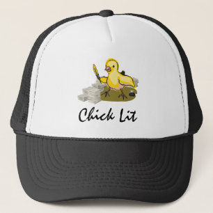 Chick Lit Writer with Paper and Feather Quill Trucker Hat